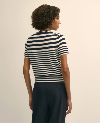 Supima&reg; Cotton Variegated Stripe Short-Sleeve Sweater Shell, image 3