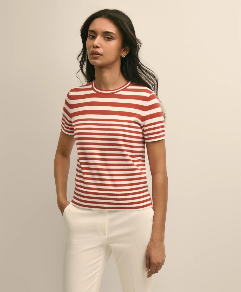 Supima&reg; Cotton Variegated Stripe Short-Sleeve Sweater Shell, image 1