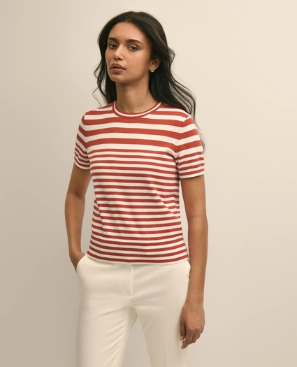 Supima&reg; Cotton Variegated Stripe Short-Sleeve Sweater Shell, image 1