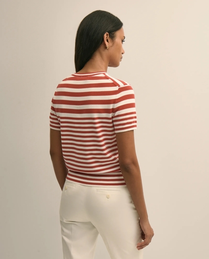 Supima&reg; Cotton Variegated Stripe Short-Sleeve Sweater Shell, image 4