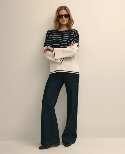 Cotton Oversized Mariner Stripe Sweater, image 2
