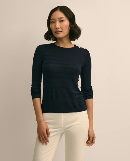 Silk-Viscose Shadow Stripe Heart Button Sweater, image 1