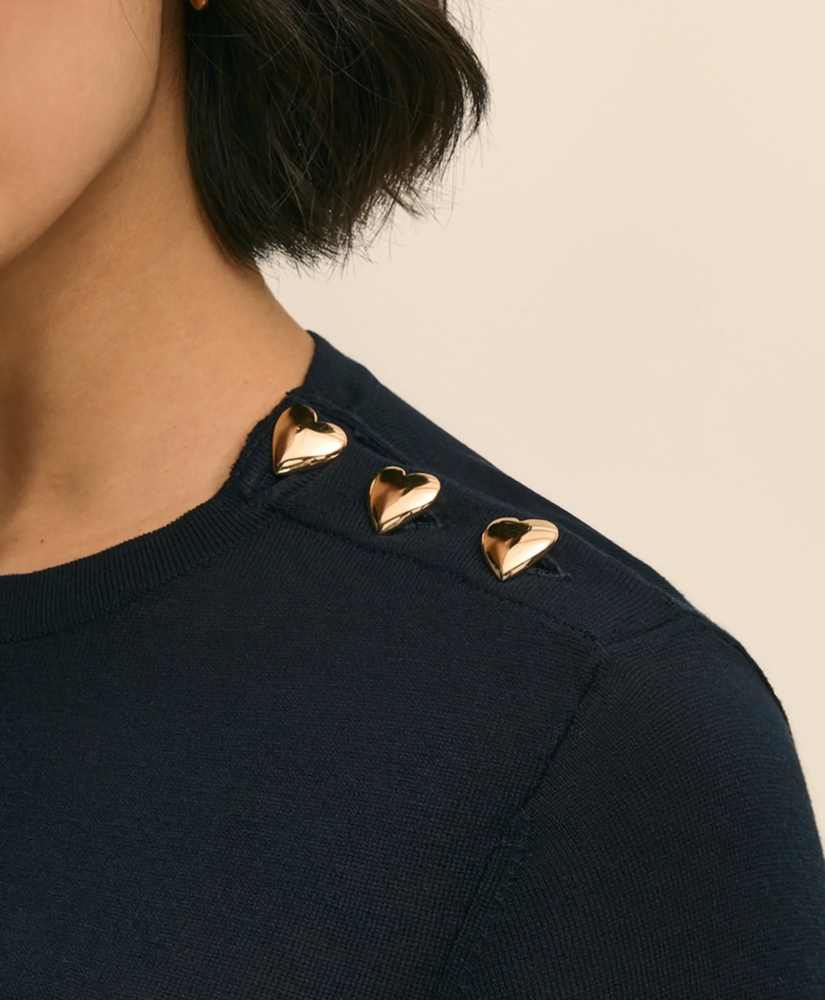 Silk-Viscose Shadow Stripe Heart Button Sweater, image 3