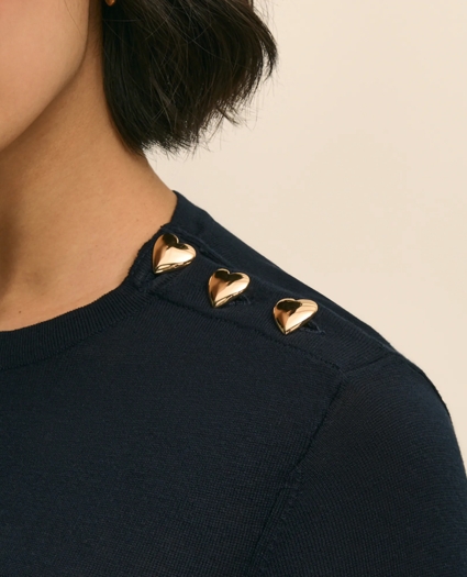 Silk-Viscose Shadow Stripe Heart Button Sweater, image 3