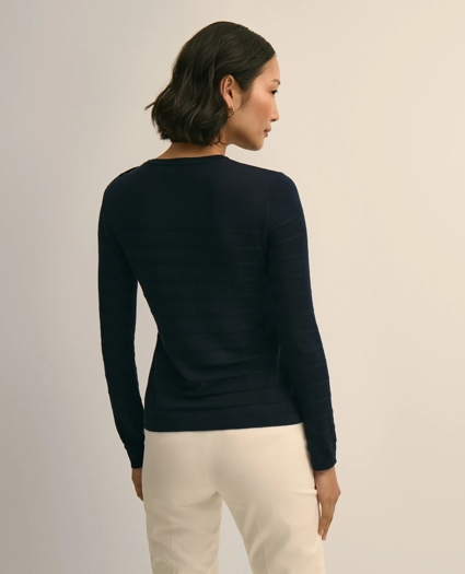 Silk-Viscose Shadow Stripe Heart Button Sweater, image 5