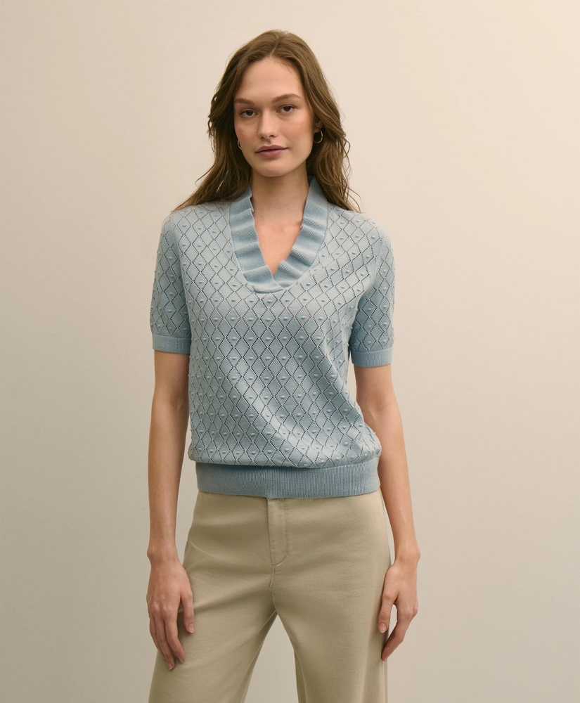 Cotton Viscose Short-Sleeve Ruffle Sweater, image 2