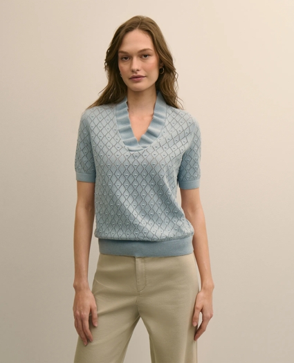 Cotton Viscose Short-Sleeve Ruffle Sweater, image 2