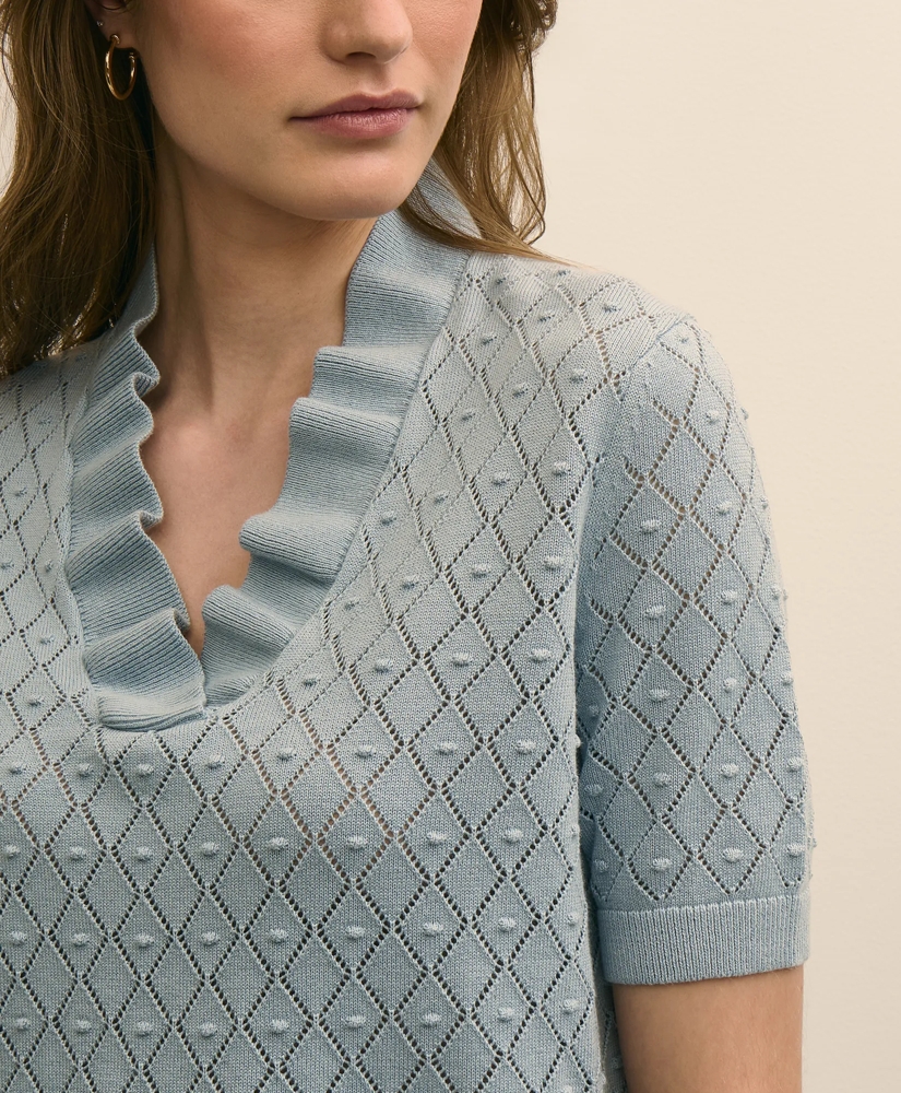 Cotton Viscose Short-Sleeve Ruffle Sweater, image 3