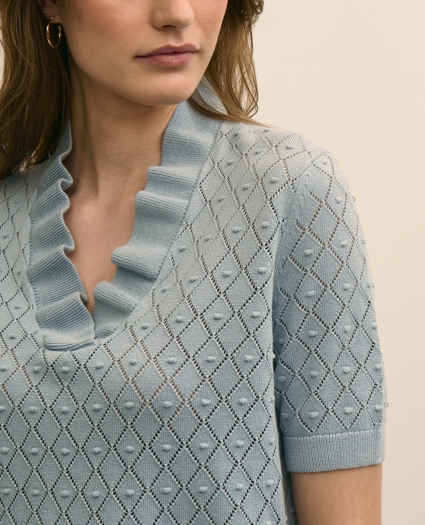 Cotton Viscose Short-Sleeve Ruffle Sweater, image 3