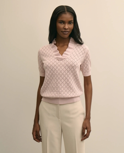 Cotton Viscose Short-Sleeve Ruffle Sweater, image 1