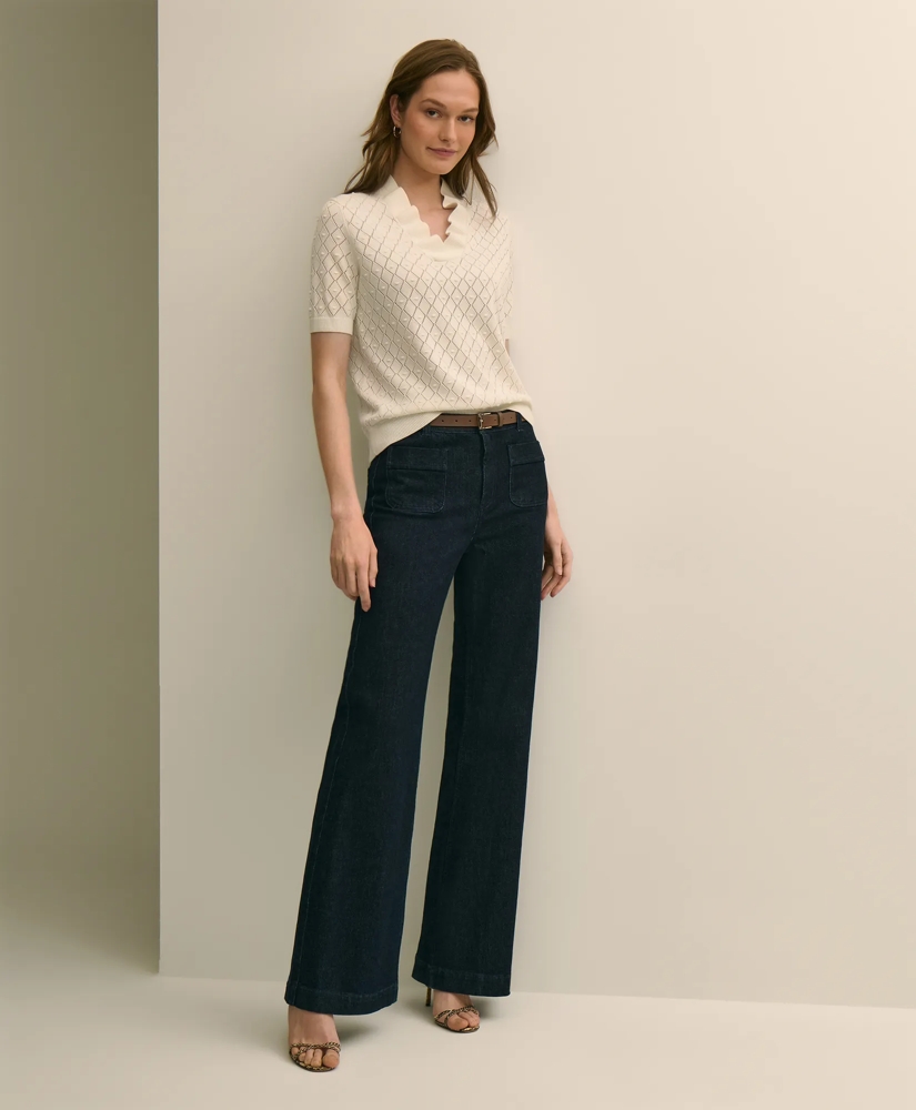 Cotton Viscose Short-Sleeve Ruffle Sweater, image 2