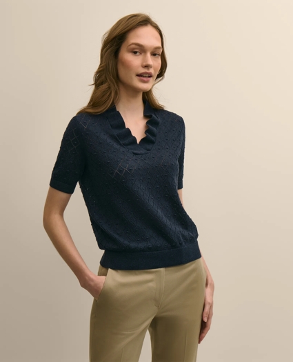 Cotton Viscose Short-Sleeve Ruffle Sweater, image 1