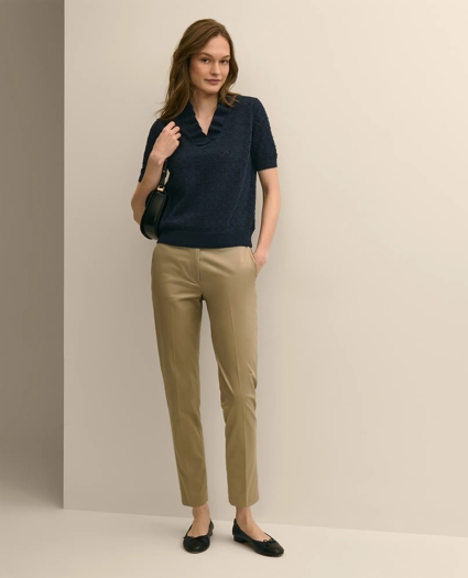 Cotton Viscose Short-Sleeve Ruffle Sweater, image 2