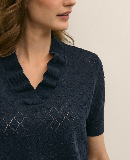 Cotton Viscose Short-Sleeve Ruffle Sweater, image 3