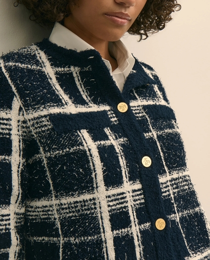 Cotton-Blend Soft Plaid Cardigan, image 3
