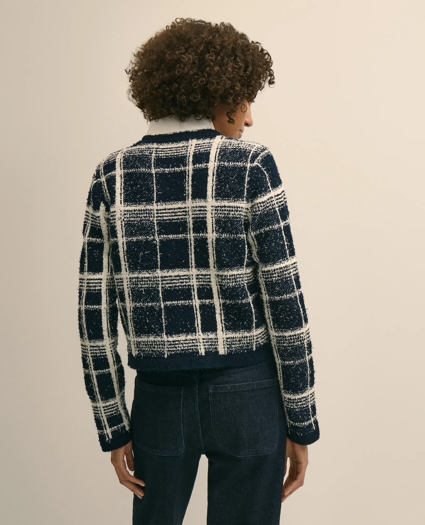 Cotton-Blend Soft Plaid Cardigan, image 4
