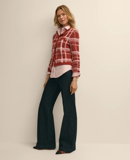 Cotton-Blend Soft Plaid Cardigan, image 2