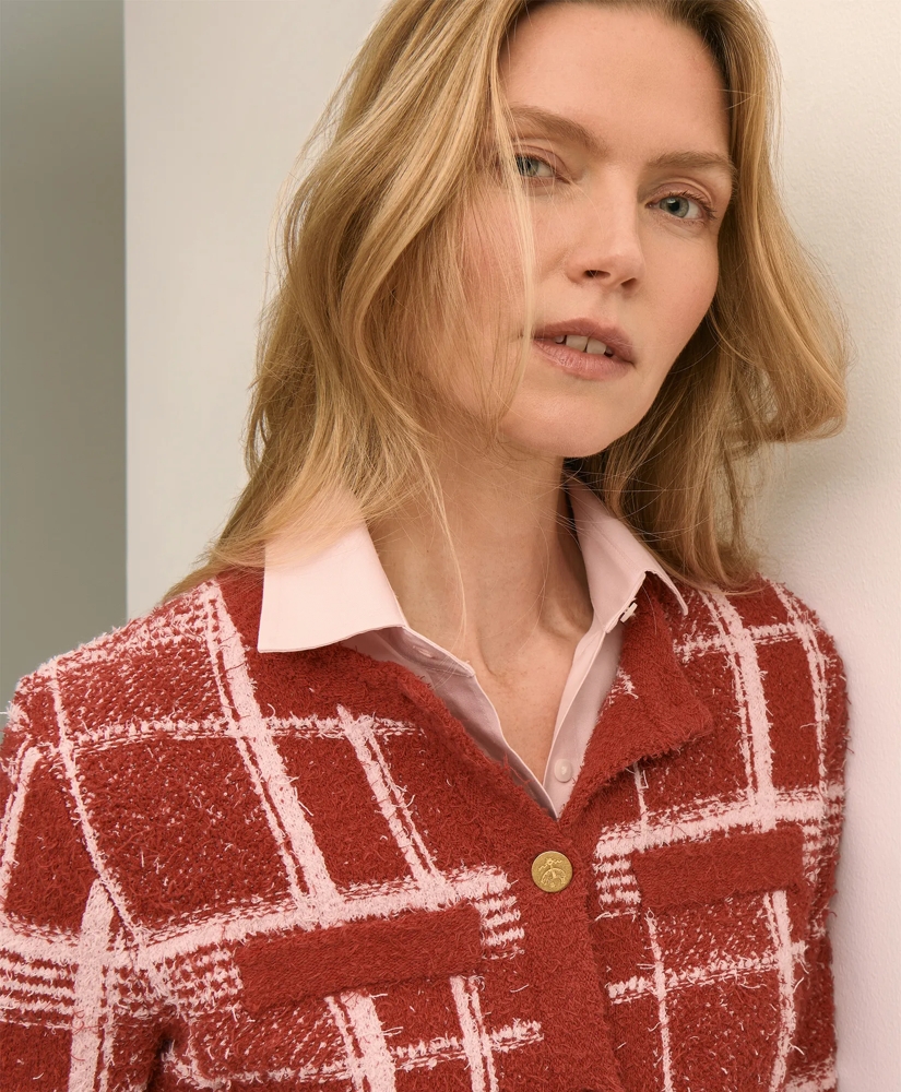 Cotton-Blend Soft Plaid Cardigan, image 3