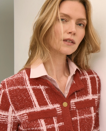 Cotton-Blend Soft Plaid Cardigan, image 3