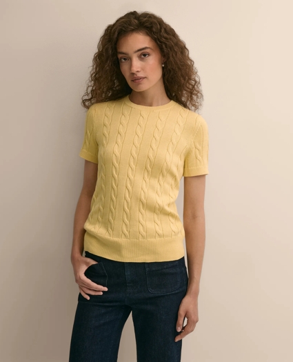 Supima&reg; Cotton Cable Short-Sleeve Sweater, image 1