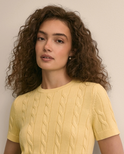 Supima&reg; Cotton Cable Short-Sleeve Sweater, image 3