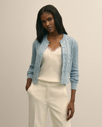 Supima&reg; Cotton Twinset Cropped Cable Cardigan, image 1
