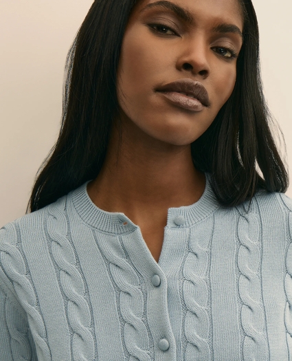 Supima&reg; Cotton Twinset Cropped Cable Cardigan, image 3