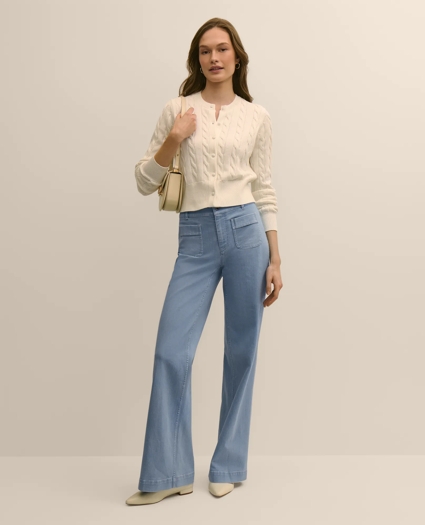 Supima&reg; Cotton Twinset Cropped Cable Cardigan, image 2