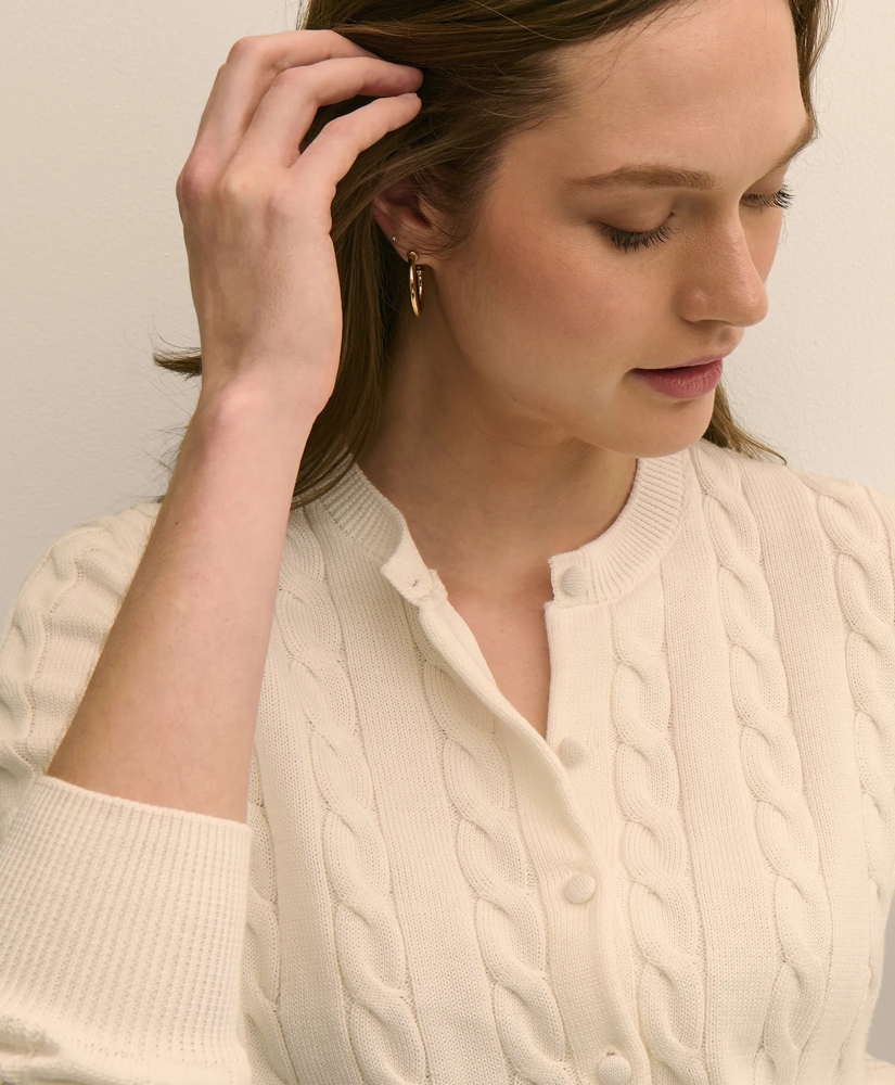 Supima&reg; Cotton Twinset Cropped Cable Cardigan, image 3