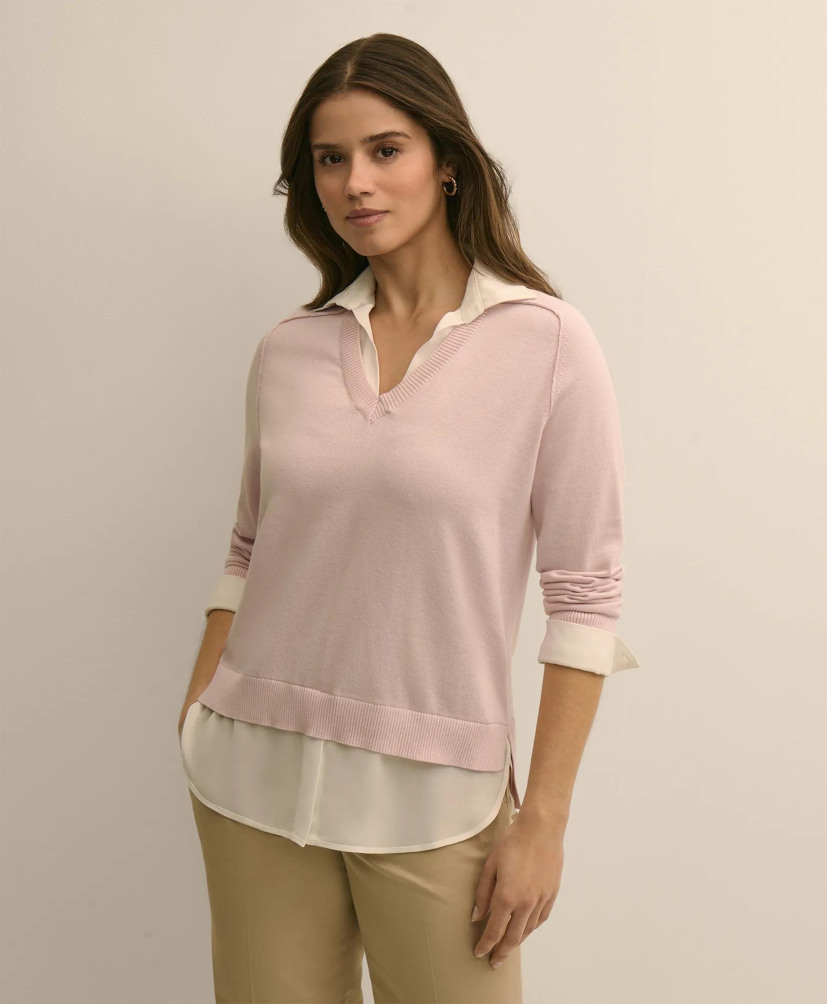 Supima&reg; Cotton Layered Sweater-Shirt, image 1