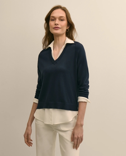 Supima&reg; Cotton Layered Sweater-Shirt, image 1