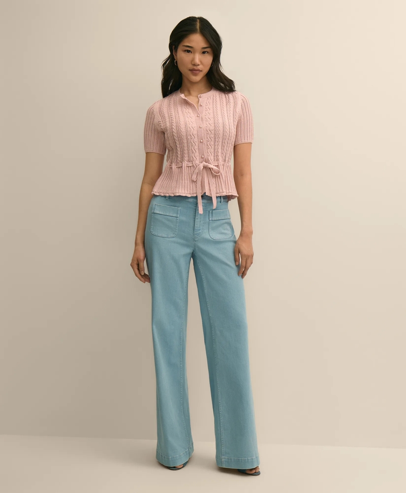 Short-Sleeve Pointelle Peplum Cardigan, image 2