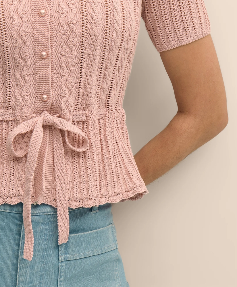 Short-Sleeve Pointelle Peplum Cardigan, image 3