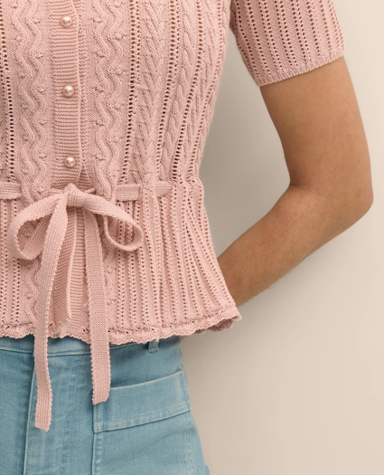 Short-Sleeve Pointelle Peplum Cardigan, image 3