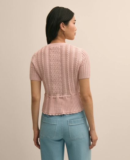 Short-Sleeve Pointelle Peplum Cardigan, image 4