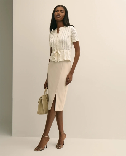 Short-Sleeve Pointelle Peplum Cardigan, image 2