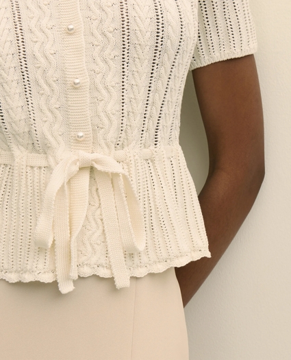 Short-Sleeve Pointelle Peplum Cardigan, image 3