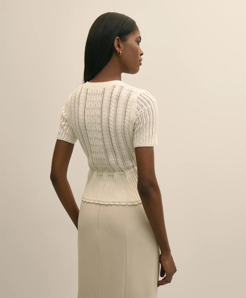 Short-Sleeve Pointelle Peplum Cardigan, image 4