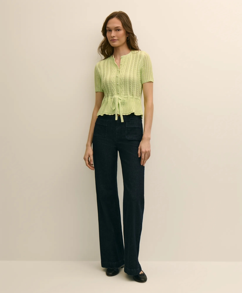 Short-Sleeve Pointelle Peplum Cardigan, image 2