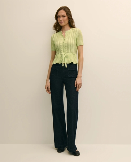 Short-Sleeve Pointelle Peplum Cardigan, image 2