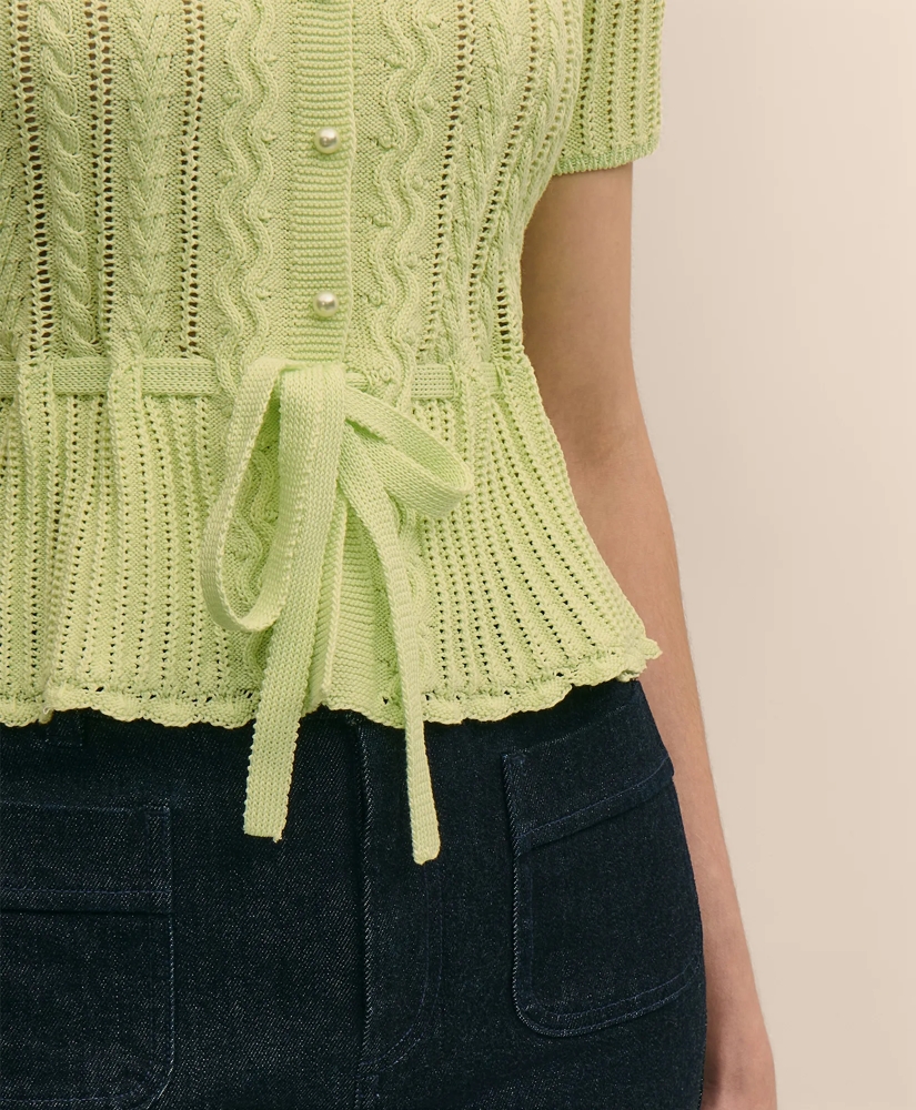 Short-Sleeve Pointelle Peplum Cardigan, image 3