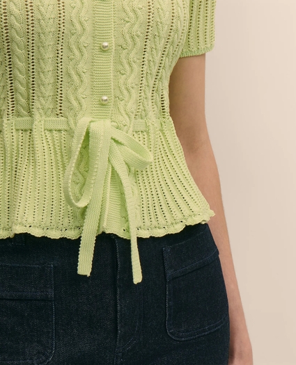 Short-Sleeve Pointelle Peplum Cardigan, image 3