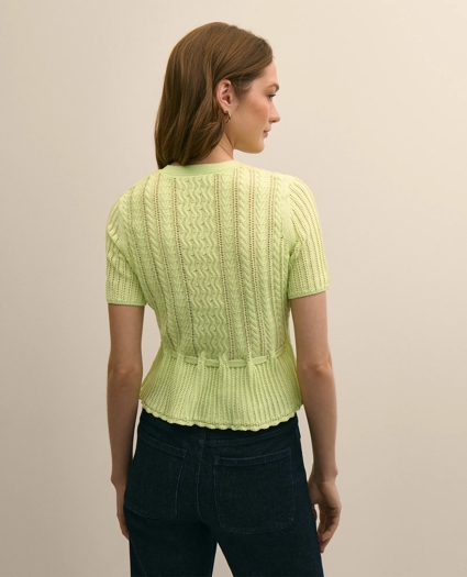 Short-Sleeve Pointelle Peplum Cardigan, image 4