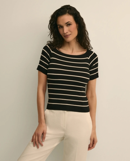 Silk Blend Ballet Neck Stripe Sweater, image 1