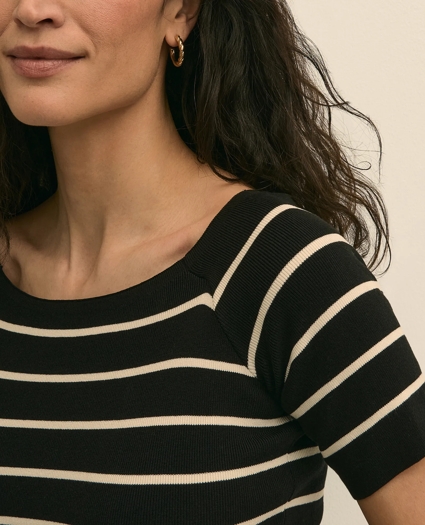 Silk Blend Ballet Neck Stripe Sweater, image 3