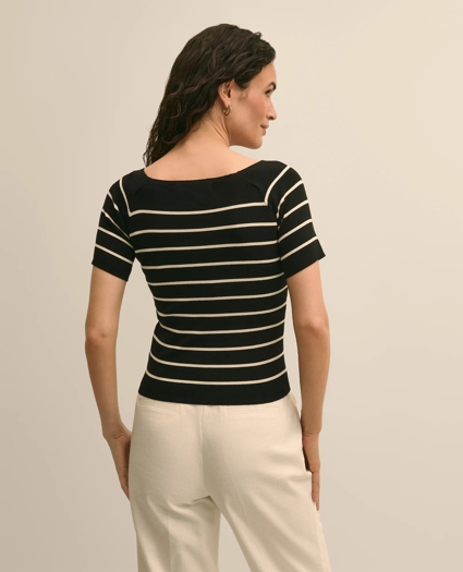 Silk Blend Ballet Neck Stripe Sweater, image 4