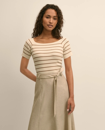 Silk Blend Ballet Neck Stripe Sweater, image 1