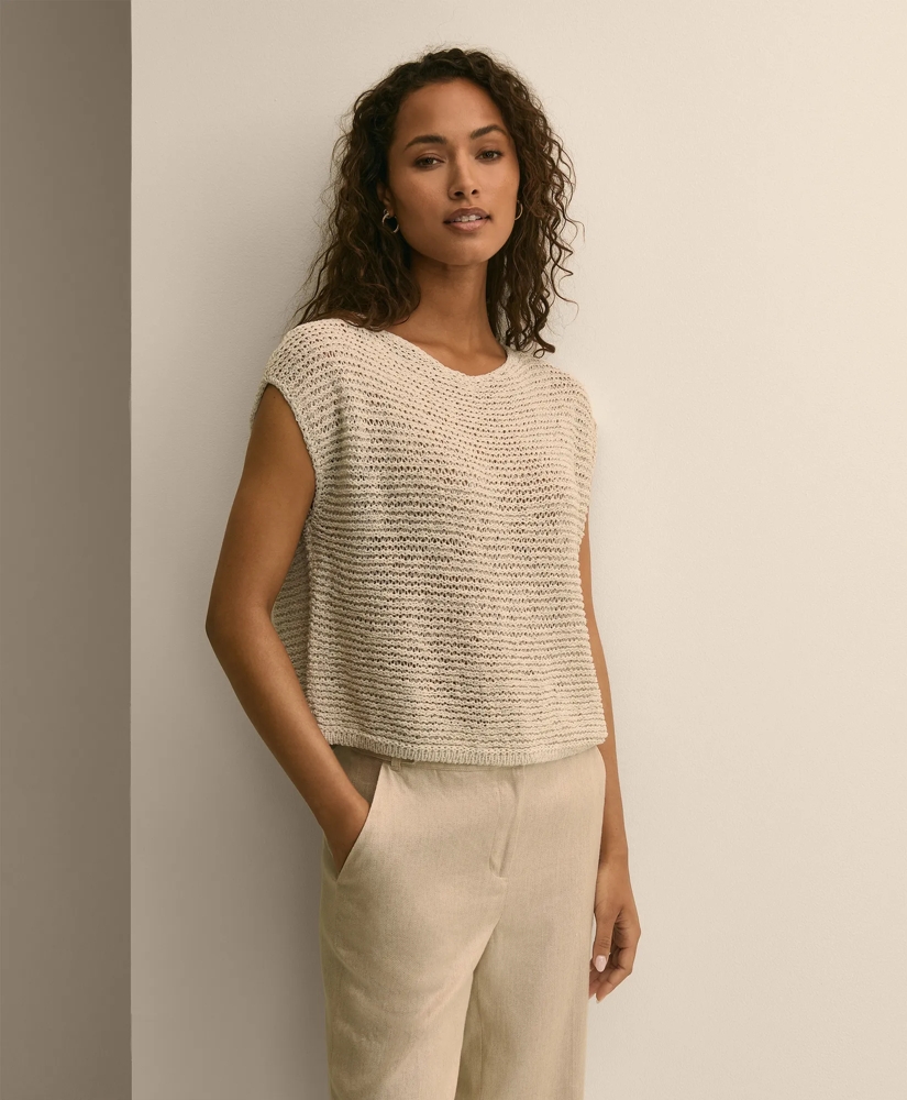 Relaxed Cotton Blend Short-Sleeve Shimmer Sweater, image 1