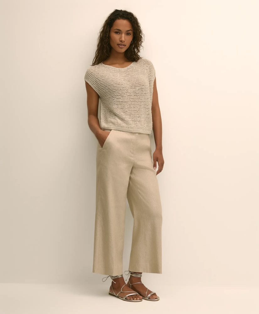 Relaxed Cotton Blend Short-Sleeve Shimmer Sweater, image 2