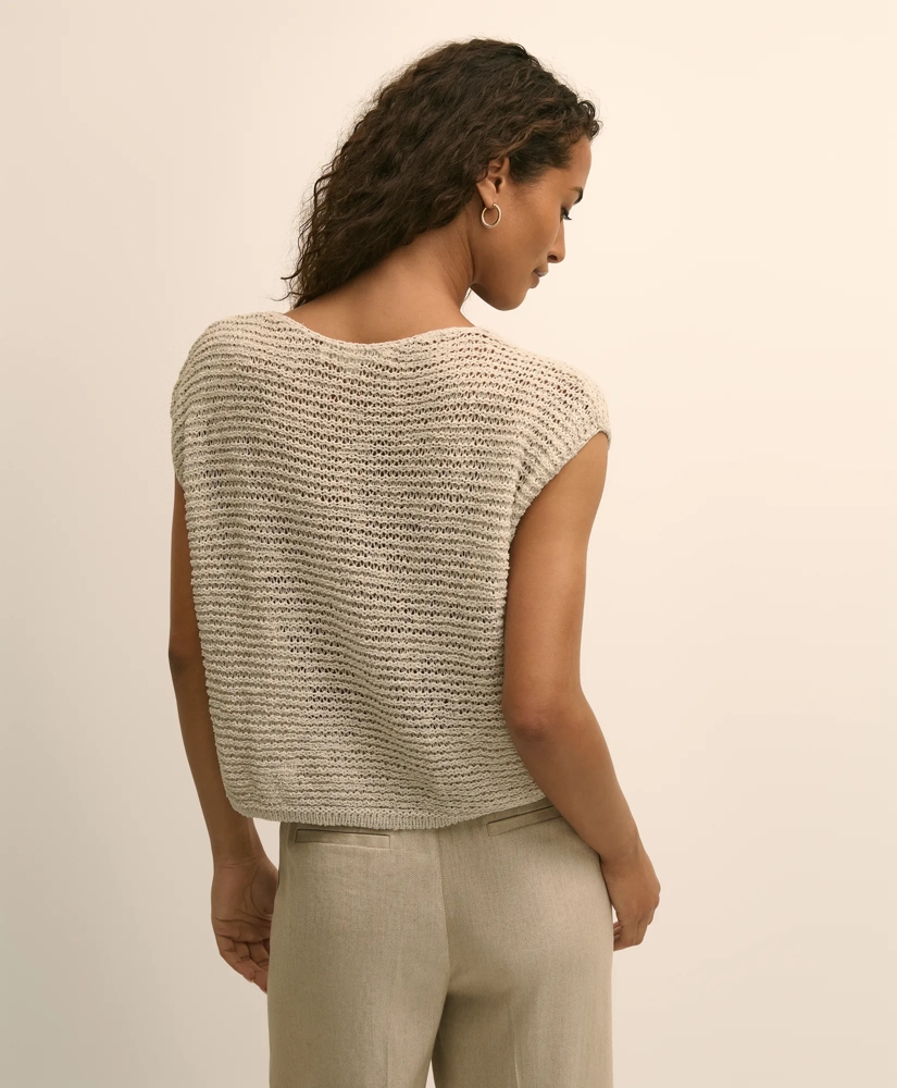 Relaxed Cotton Blend Short-Sleeve Shimmer Sweater, image 3